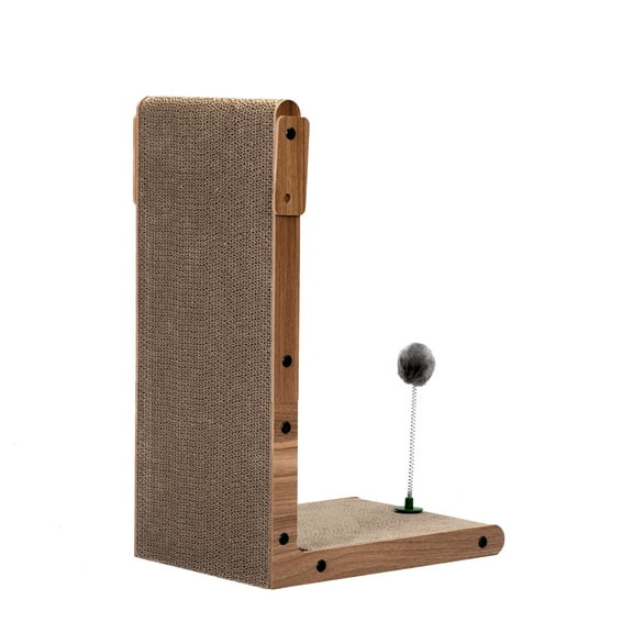 DUOSONG Indoor Cat Scratching Board For Small To Large Cat, Corrugated Board-Covered Cat Scratcher, Cat Scratching Pad With Bell And Built-In Toy Brown MDF Pet Supplies Pet Beds & Furniture