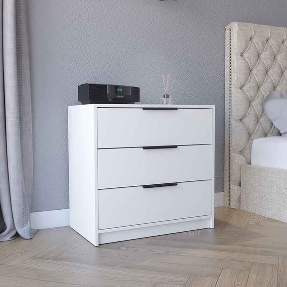 DUOSONG Kaia 3 Drawers Dresser, Superior Top -White White Particle Board Furniture Bedroom Furniture Dressers, Chests & Wardrobes