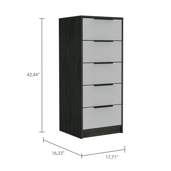 Chests For Bedroom Kaia 5 Drawer Dresser, Vertical Dresser -Smokey Oak / White,Wardrobes For Bedroom
