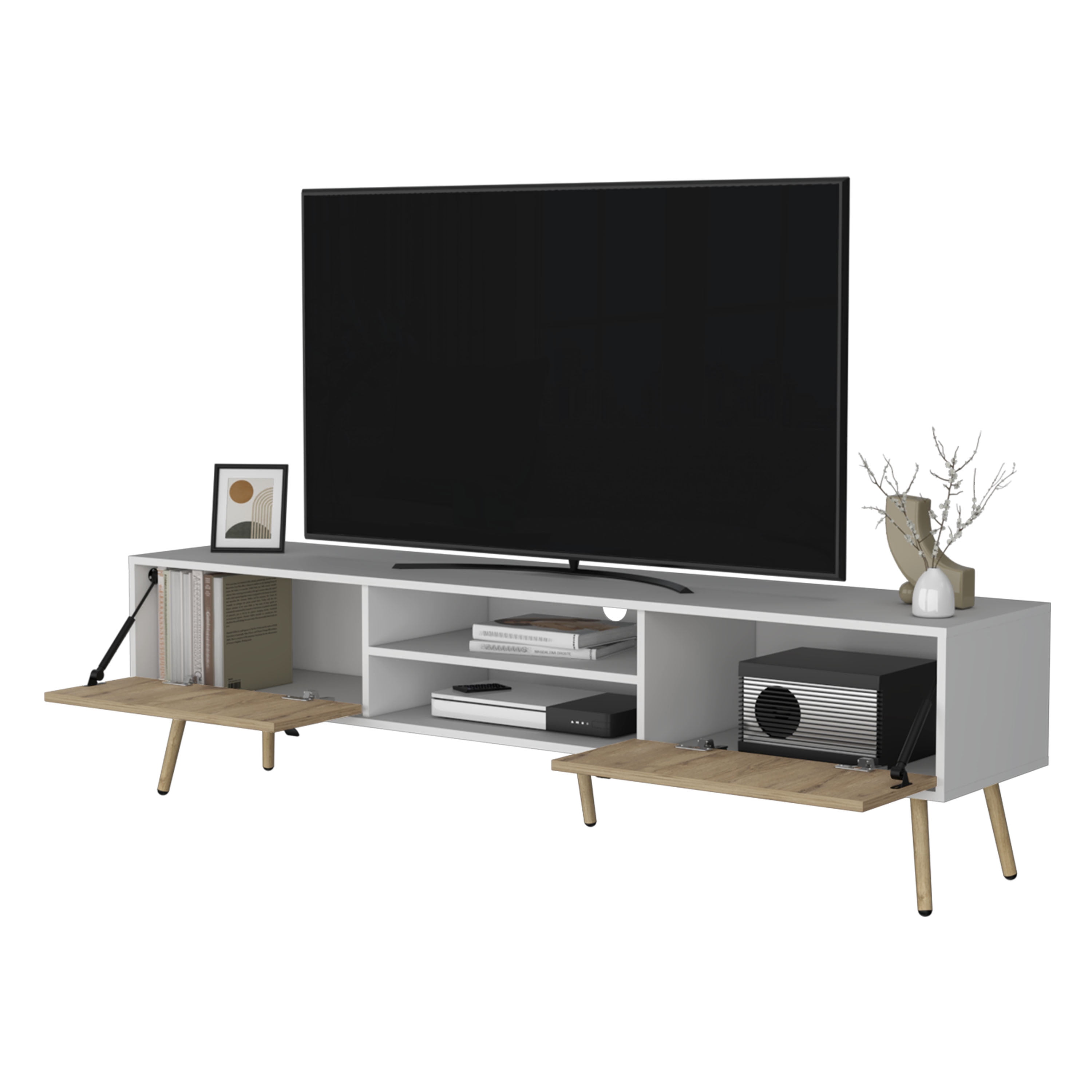 DUOSONG Kimball Tv Rack, Spacious Storage With 2 Hinged Drawers And ...