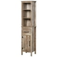 thumbnail image 1 of DUOSONG Kleankin Tall Bathroom Storage Cabinet, Freestanding Linen Tower With 3-Tier Open Adjustable Shelves, And Drawer, Narrow Slim Floor Organizer Brown Particle Board Cabinets, 1 of 9