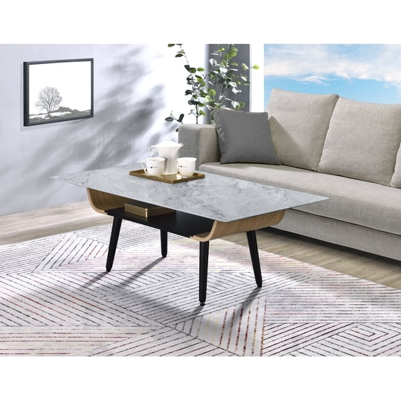 DUOSONG Landon 47" Gray Coffee Table with Glass and Marble Texture