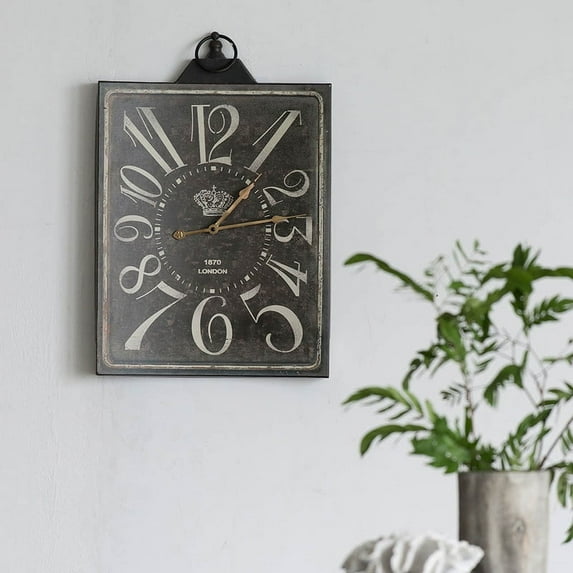 DUOSONG Large Vintage Black Rectangular Wall Clock With White Numerals, Home Decor Accent Clock White+Black Iron Household Supplies & Décor Clocks
