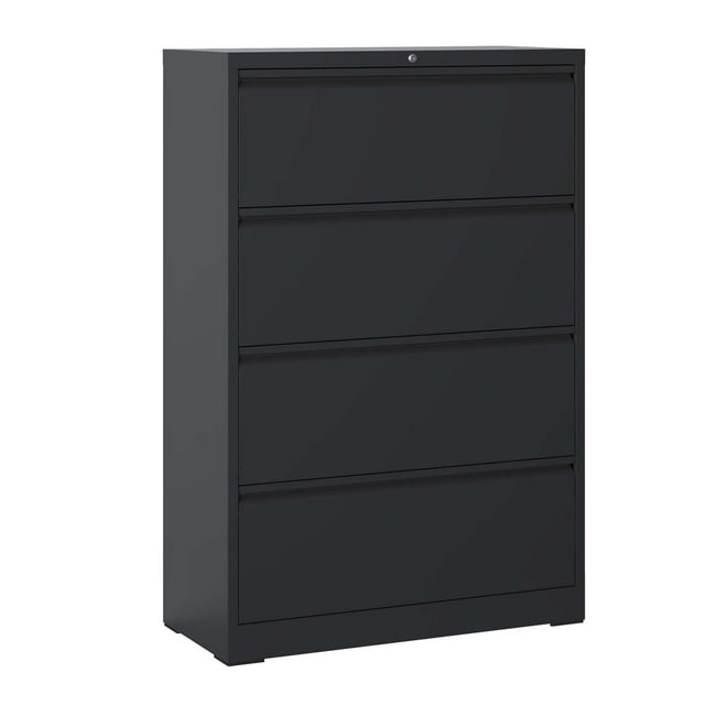DUOSONG Lateral File Cabinet 4 Drawer, Black Filing Cabinet With Lock, Lockable File Cabinet For Home Office, Locking Metal File Cabinet For Legal/Letter/A4/F4 Size Black Metal Office File Cabinets &