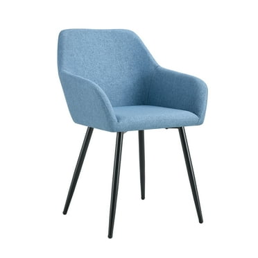 DUOSONG Leisure Modern Living Dining Room Accent Arm Chairs Club Guest With Strong Black Metal Legs, Set Of 2, Teddy Fabric Beige Blue Metal Furniture Dining Furniture Seating for Dining