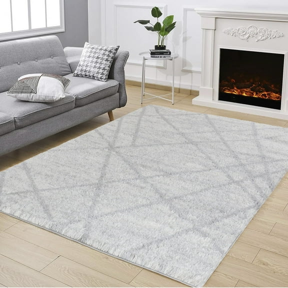 DUOSONG Loft Shag Gc_Czy1004 Ivory 5 Ft. 3 In. X 7 Ft. Shaggy Area Rug Grey Polyester Household Supplies & Décor Rugs