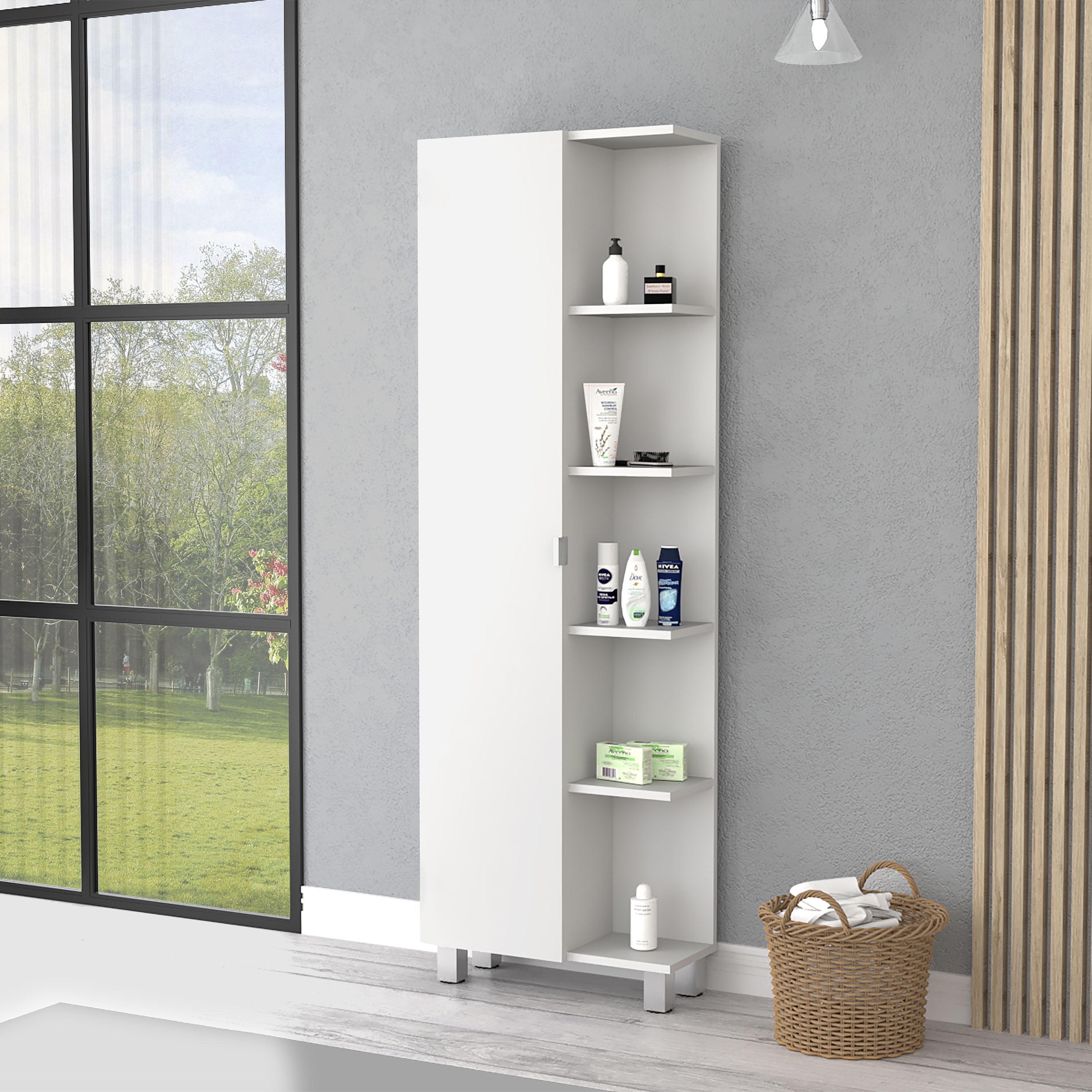 DUOSONG Los Angeles Linen Cabinet, Five Shelves, One Cabinet, Divisions ...