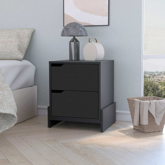 DUOSONG Lovell Nightstand With Sturdy Base And 2-Drawers Black Engineered Wood Furniture Dining Furniture Kitchen Islands & Carts