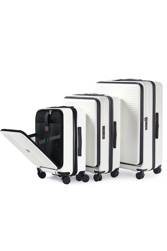 Luggage,With Front Opening,Tsa Approved Lock,Hardshell Suitcase,White Travel Luggage Hard Case