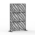 thumbnail image 1 of 48" Freestanding Privacy Screen with Leaf Design - Outdoor/Indoor Metal Room Divider for Patio, Balcony & Garden (48.31"L X 15.75"W X 70.75"H, Black) Five, 1 of 6