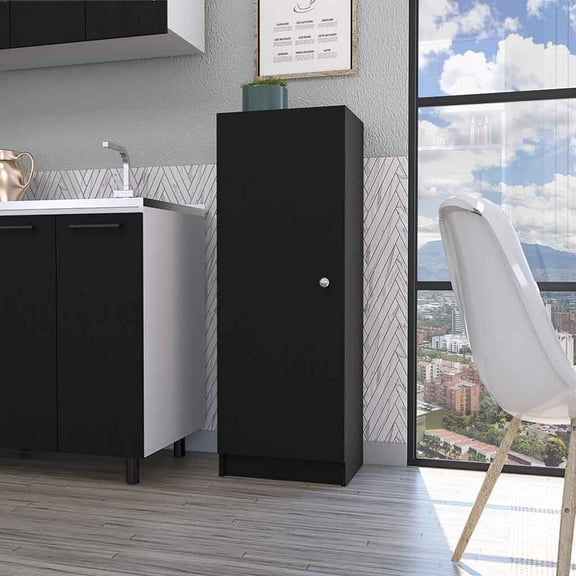 DUOSONG Miami Single Door Pantry, Four Shelves Black Engineered Wood Furniture Bedroom Furniture Dressers, Chests & Wardrobes