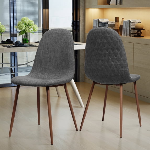 DUOSONG Mid-Century Dining Chair Fabric Upholstered Chair With Dark Walnut Wood Finished Metal Legs (Set Of 2), Light Gray Furniture Dining Furniture Seating for Dining