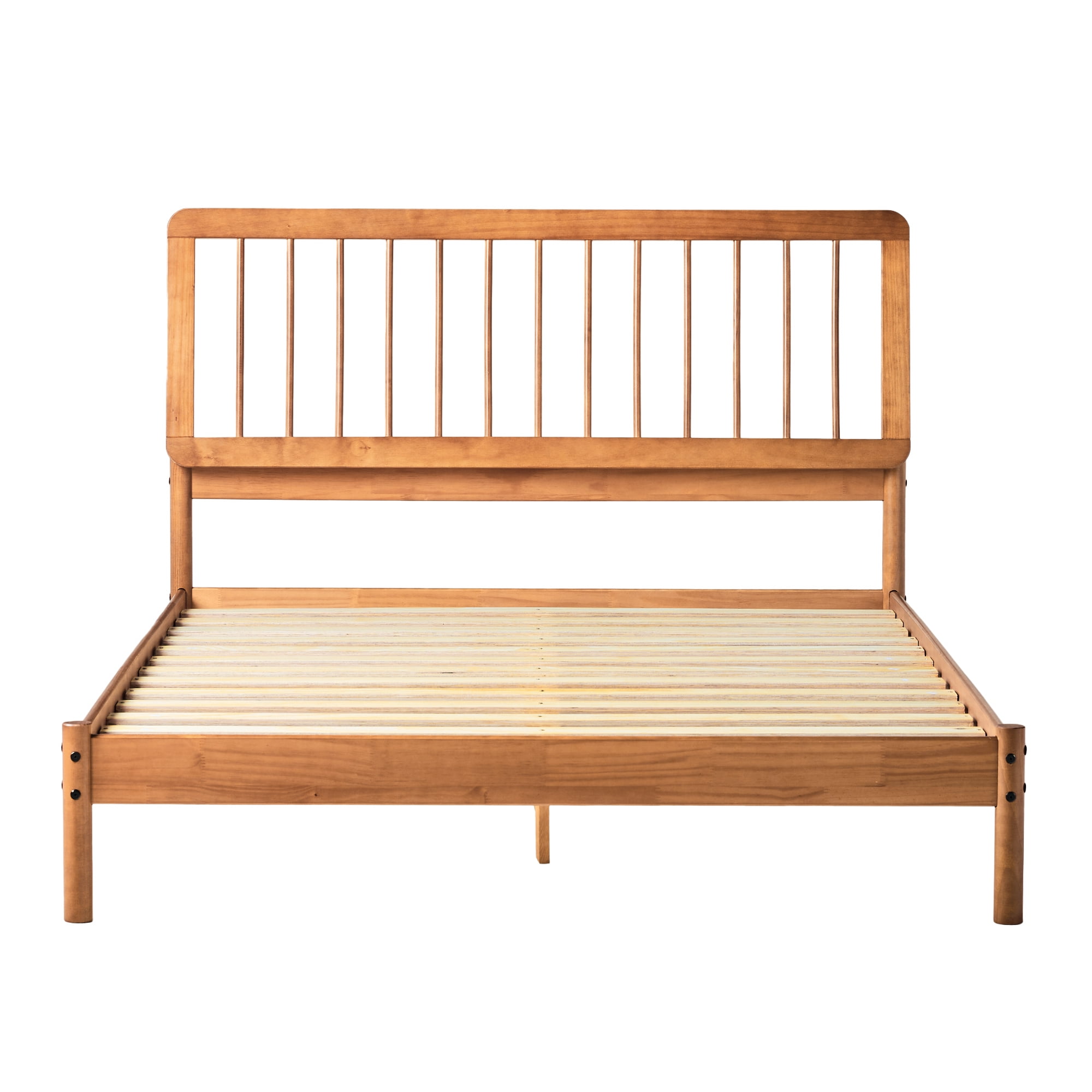 DUOSONG Mid-Century Modern Solid Wood Queen Spindle Bed – Caramel Caramel Pine Furniture Bedroom ...