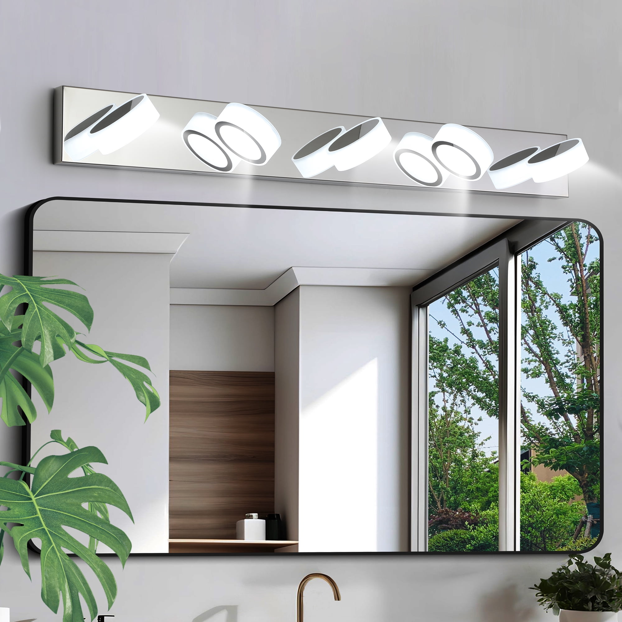 DUOSONG Modern 5-Light Led Vanity Light Fixture - Chrome Finish With ...