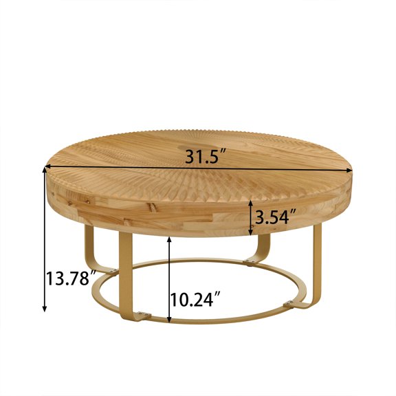 DUOSONG Modern Round Coffee Table Wooden Carving Pattern Coffee Table With Metal Legs For Living Room Reception Room Office Golden Natural+Gold Pine Furniture Primary Living Space Tables