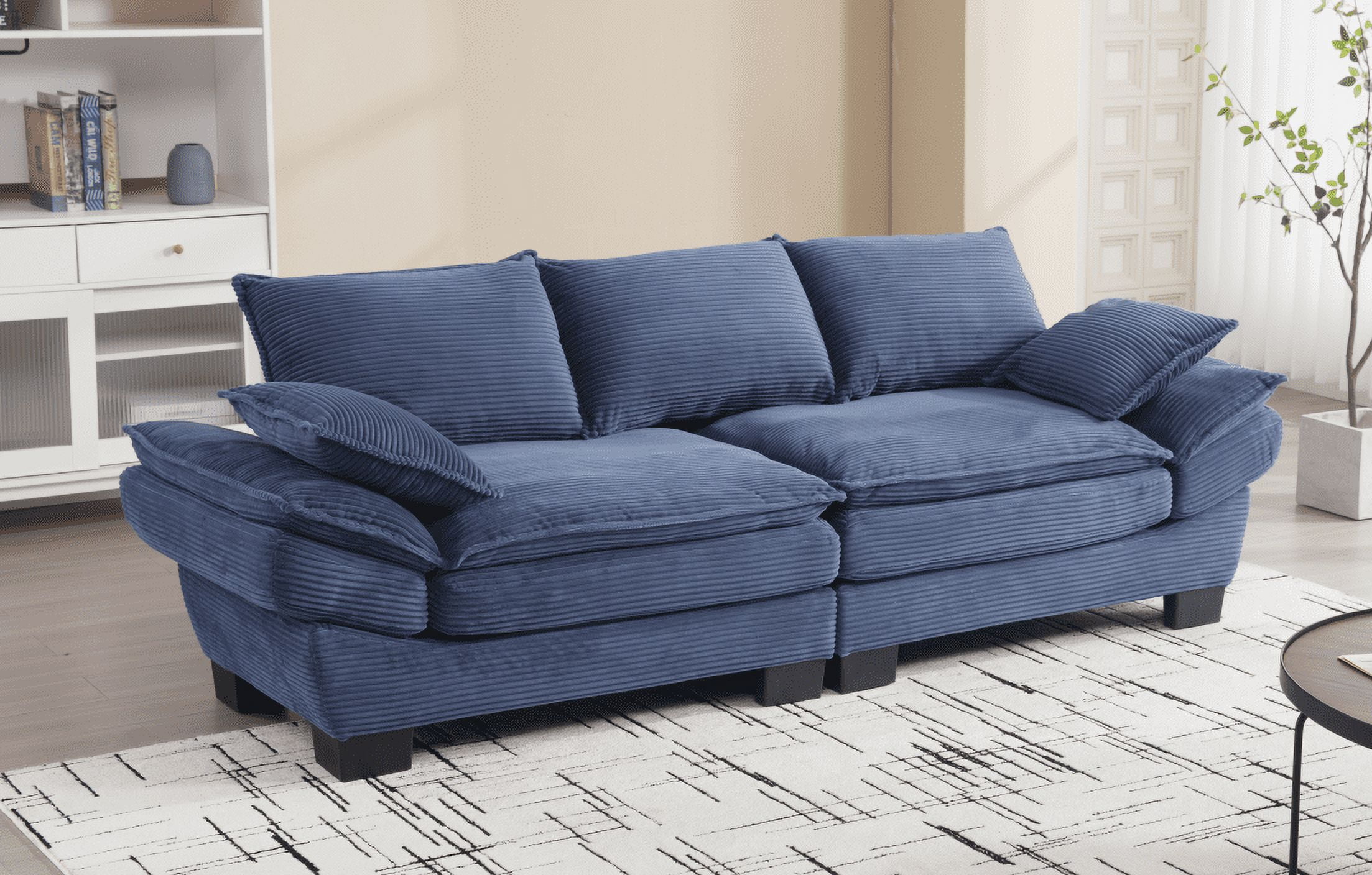 DUOSONG Modern Sailboat Sofa Corduroy 3-Seater Sofa With Two Pillows For Small Spaces In Living ...