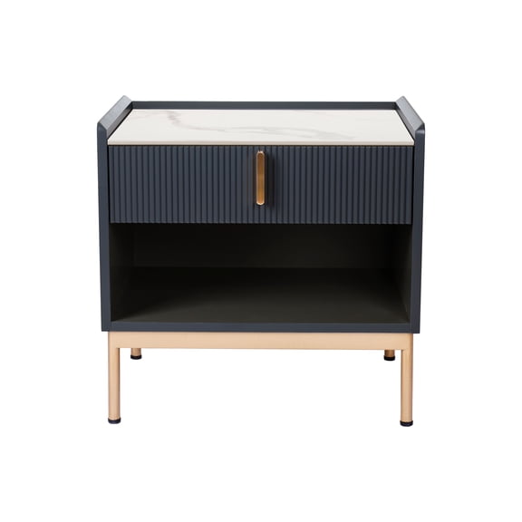 DUOSONG Modern White/Grey End Table Or Night Stand Stone Tabletop & Gold Frame White+gray Engineered Wood Furniture Primary Living Space Tables