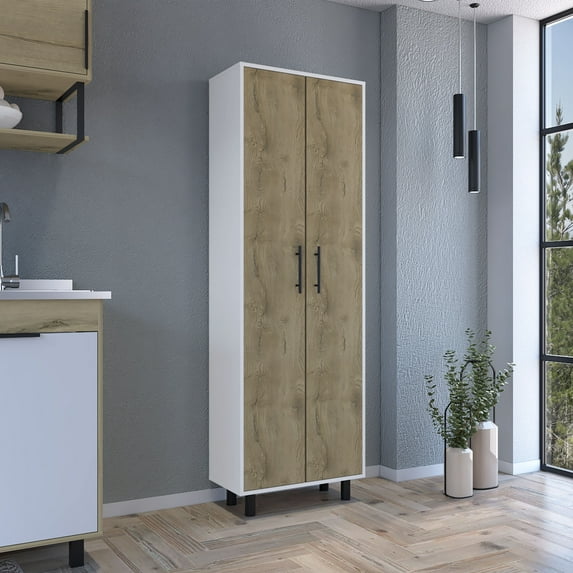 DUOSONG Multistorage Manacor, Five Shelves, Macadamia And White Finish Multicolor Particle Board Furniture Primary Living Space Cabinets