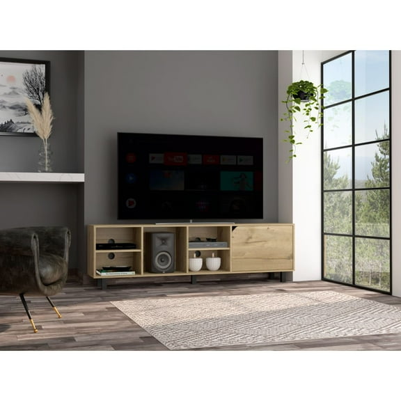 DUOSONG Native Tv Stand For Tv´S Up 70", Four Open Shelves, Five Legs Beige Engineered Wood Furniture Bedroom Furniture Dressers, Chests & Wardrobes