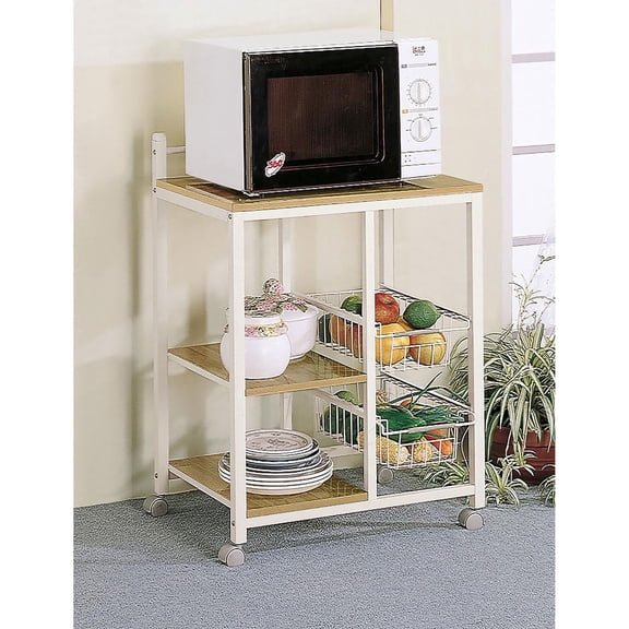 DUOSONG Natural Brown and White Kitchen Cart, White, 33.5 x 23.75 x 17 Inches, 25.3 Lbs
