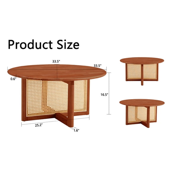DUOSONG A Natural And Elegant Deep Red Wooden Coffee Table With Artificial Rattan Decorations, Perfect For A Fashionable Living Room And Comfortable Tea Drinking Time Red Wood Tables