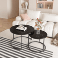thumbnail image 1 of DUOSONG Nesting Coffee Table Set Of 2, 27.6Inch Round Coffee Table Wood Marble Pattern Top With Sturdy Metal Frame, End Table Side Tables For Living Room Bedroom Balcony Yard (Black) Black Wood+Metal, 1 of 1