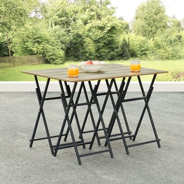 DUOSONG No Assembly Required Tv Trays For Eating Set Of 4 With Stand,Folding Snack Tray Table Set,Folding Tv Dining Tables For Small Space Rustic Brown Particle Board Dining Dining Tables