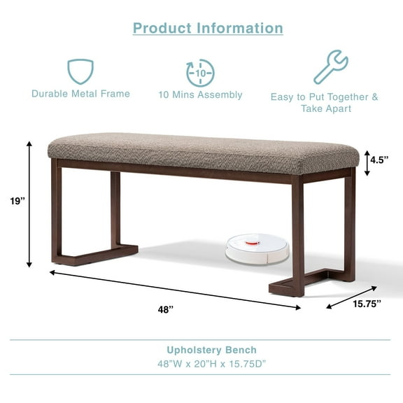 DUOSONG Normsman Pelican Bench - Tungsten Gray Gray Boucle Furniture Bedroom Furniture Benches & Stools