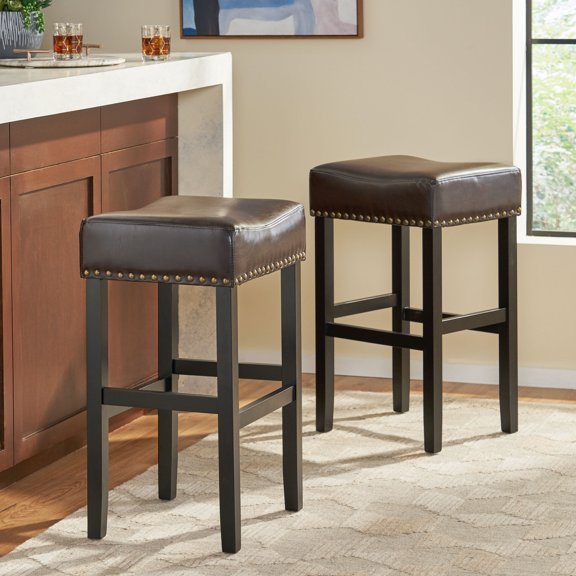 DUOSONG [Old Sku: 74515.00] 30-Inch Backless Brown Leather Counter Stool (Set Of 2) Brown Leather Furniture Dining Furniture Seating for Dining