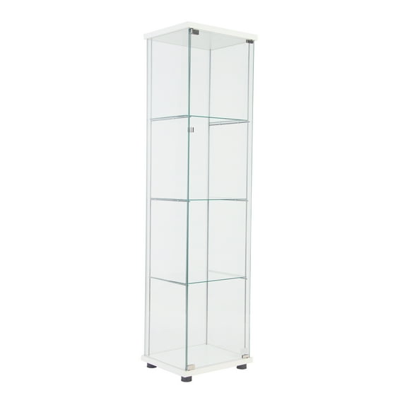 DUOSONG One Door Glass Cabinet Glass Display Cabinet With 4 Shelves, White White Glass Furniture Primary Living Space Cabinets