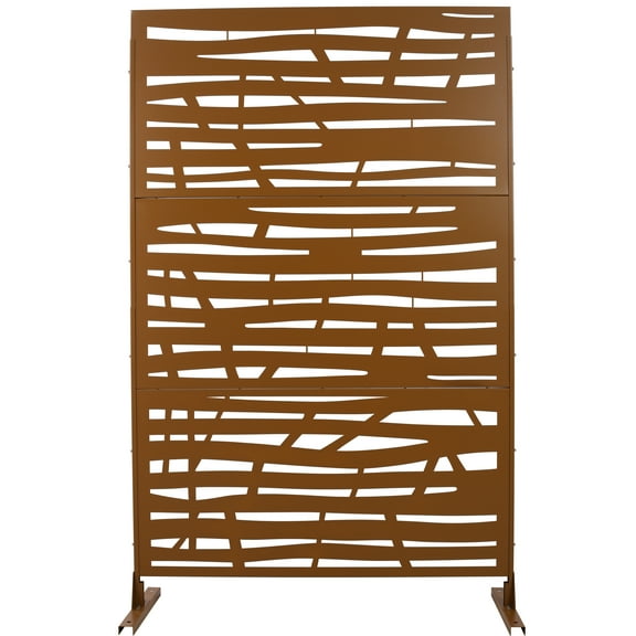 DUOSONG Outdoor & Indoor Privacy Screen Metal Privacy Screen 76" H×48" W, Freestanding Decorative Privacy Screen For Deck Balcony Patio, Privacy Fence Panels For Outside Lawn Garden Ps109 Brown Brown