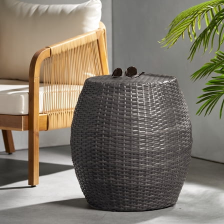 DUOSONG Outdoor Rattan and Wicker Gray Patio End Table, 1 Piece