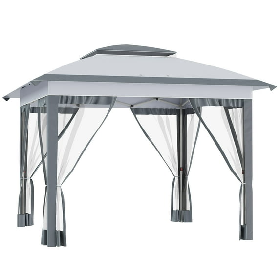 DUOSONG Outsunny 12' X 12' Pop Up Canopy Tent With Netting And Carry Bag, Instant Sun Shelter With 137 Sq.Ft Shade, Tents For Parties, Height Adjustable, For Outdoor, Garden, Patio, Gray Gray Steel