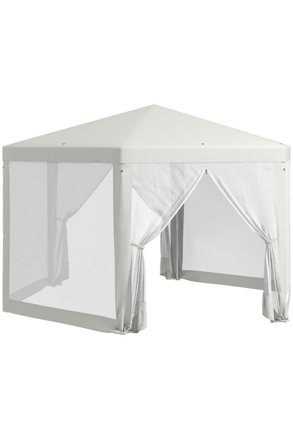 Outsunny 13' X 11' Outdoor Party Tent, Hexagon Sun Shade Shelter Canopy With Protective Mesh Screen Sidewalls, Ropes & Stakes, Cream White White Steel Garden & Outdoor Canopies & Gazebos