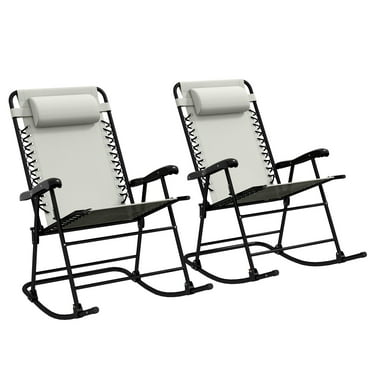 Outdoor Seating Outsunny 2 Piece Outdoor Rocking Chair Set, Patio Folding Lawn Rocker Set with Headrests for Yard, Patio, Deck, Backyard, Cream White,Garden Seating