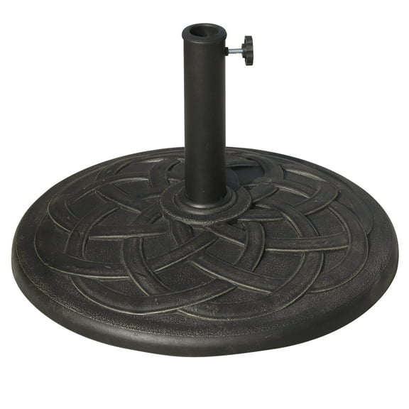 Antique Bronze Umbrella Base Stand, 21.5" Round Heavy-Duty Resin Holder for 1.5" & 1.89" Poles Five