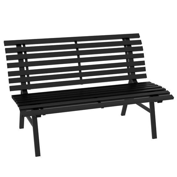 Outdoor Seating Outsunny 48.5" Garden Bench, Outdoor Patio Bench, Lightweight Aluminum Park Bench with Slatted Seat for Lawn, Park, Deck, Black,Garden Seating