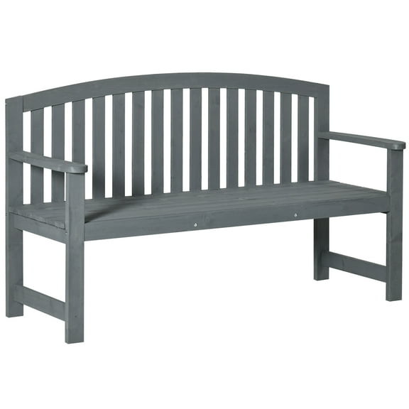 DUOSONG Outsunny 56" Outdoor Wood Bench, 2-Seater Garden Bench With Backrest And Armrest, Patio Bench For Patio, Porch, Poolside, Balcony, Gray Gray Wood Garden & Outdoor Outdoor & Patio Patio Seating