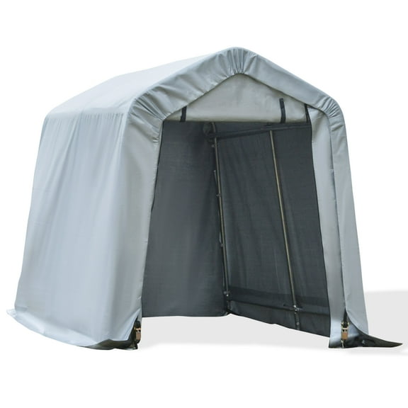 DUOSONG Outsunny 6' X 8' Carport Portable Garage, Heavy Duty Storage Tent, Patio Storage Shelter W/ Anti-Uv Pe Cover And Double Zipper Doors, For Motorcycle Bike Garden Tools, Light Gray LIGHT GREY