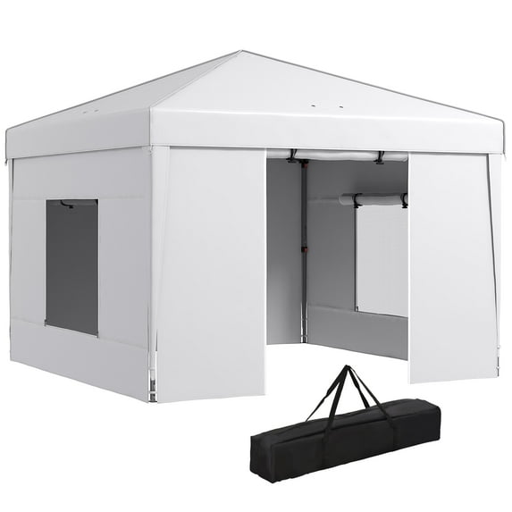 DUOSONG Outsunny 9.7' X 9.7' Pop Up Canopy With Sidewalls, Portable Canopy Tent With 2 Mesh Windows, Reflective Strips, Carry Bag For Events, Outdoor Party, Vendor Canopy, White White Steel Garden &