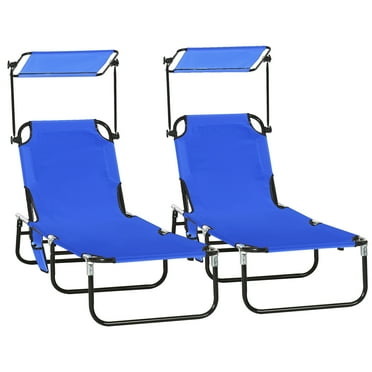 Outdoor Seating Outsunny Folding Chaise Lounge Pool Chairs, Outdoor Sun Tanning Chairs with Canopy Shade, Reclining Back, Steel Frame and Side Pocket for Beach, Yard, Patio, Blue,Garden Seating