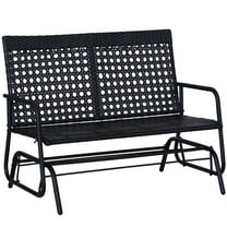 DUOSONG Outsunny Patio 2-Person Wicker Glider Bench Rocking Chair, Outdoor All-Hand Woven Pe Rattan Loveseat W/ Ergonomic Design Rocking System For Patio, Garden, Porch, Lawn, Black Black Steel