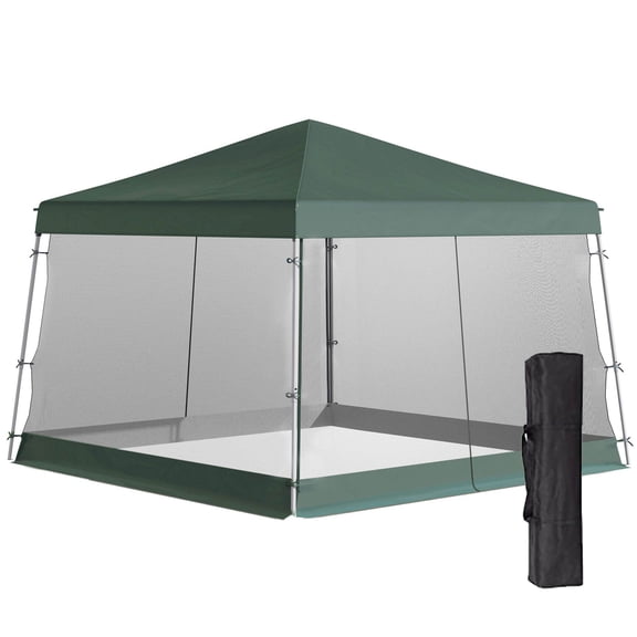 DUOSONG Outsunny Slant Leg Pop Up Canopy Tent With Netting And Carry Bag, Instant Sun Shelter, Tents For Parties, Height Adjustable, For Outdoor, Garden, Patio, (11.5'X11.5' Base / 10'X10' Top),