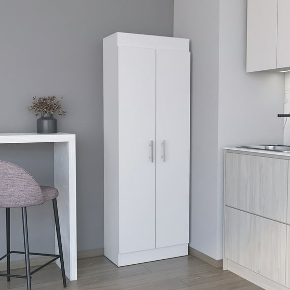 DUOSONG Pantry Cabinet 67" H, 5 Internal Shelves, Two Doors, White White Pine Furniture Primary Living Space Cabinets