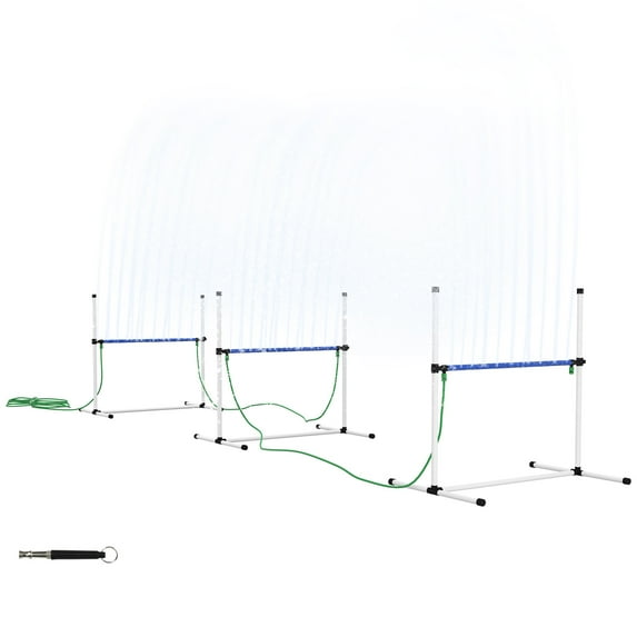 Dog Beds PawHut 3 Piece Dog Agility Training Equipment Set, Dog Agility Set with Adjustable Height Hurdles, Spray Water Tube, Whistle, Carry Bag, White,Cat Beds