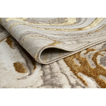 DUOSONG "Paz" Luxury Area Rug In Beige And Gold Abstract Design Multicolor Polyester Household Supplies & Décor Rugs
