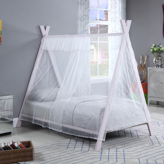 DUOSONG Pink Twin Tent Bed, 68 in Metal Furniture Bedroom Furniture