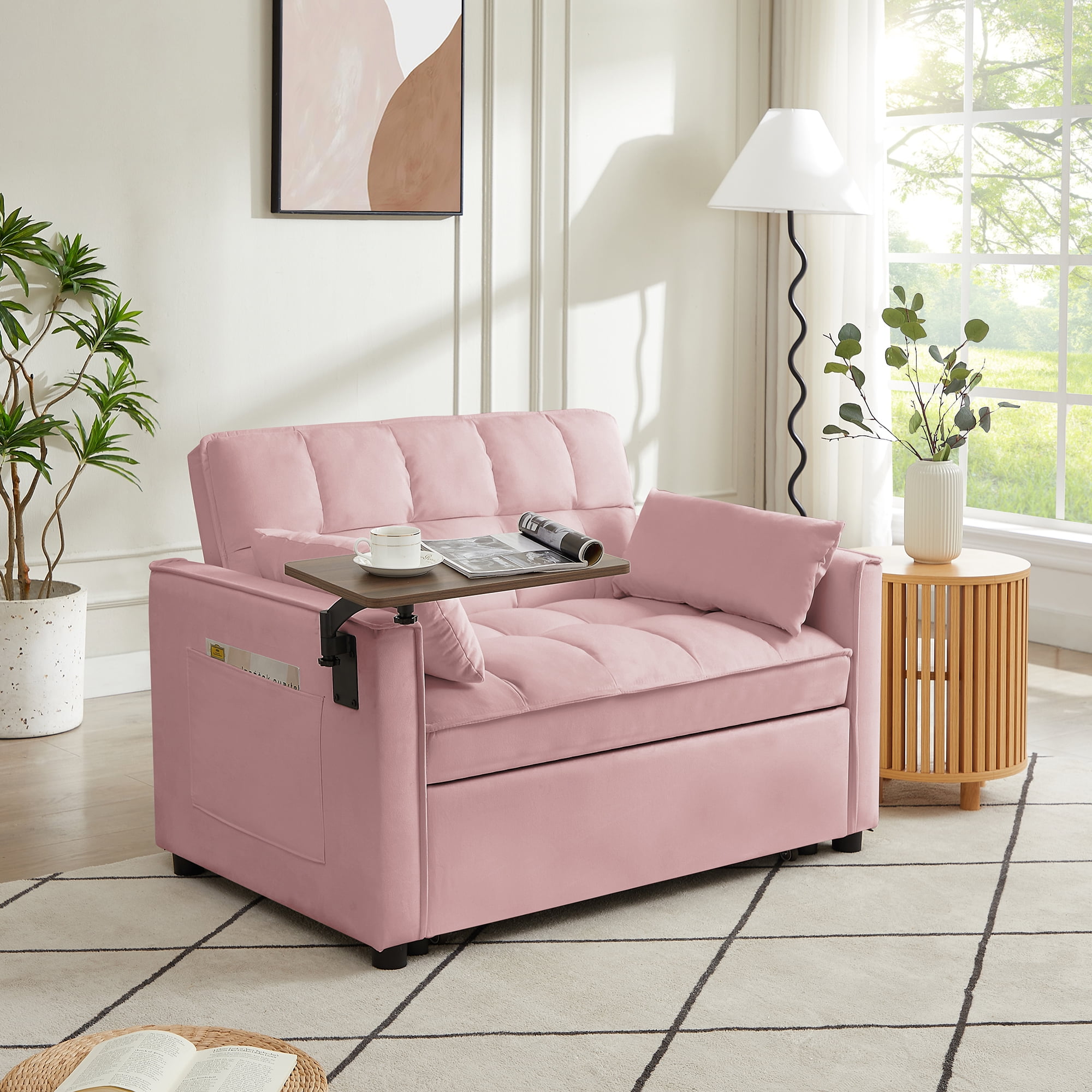 DUOSONG Pink Velvet Loveseat Sofa Bed Pink Velvet Furniture Primary ...