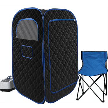 DUOSONG Portable Steam Sauna, Portable Sauna For Home, Sauna Tent Sauna Box With 3L Steamer With Remote Control And Folding Chair, Black Black+Blue Fabric Bath & Faucets Saunas