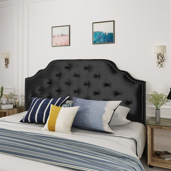 DUOSONG Queen&Full Sized Headboard Black Velvet Furniture Bedroom Furniture Beds, Frames & Bases